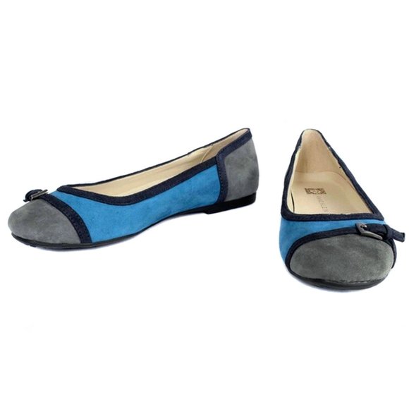 ANNE KLEIN Blue & Gray Colorblock Suede Buckle Flats NIB Size 6 - Picture 1 of 7